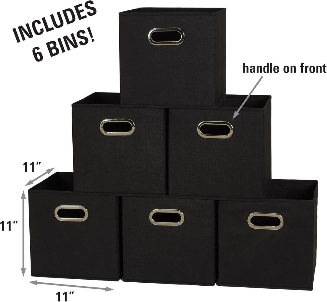 Haushalt Essentials 6 Stück Gewebe-Aufbewahrung Cube Mülleimer-Set mit Griffen, Marineblau schwarz,