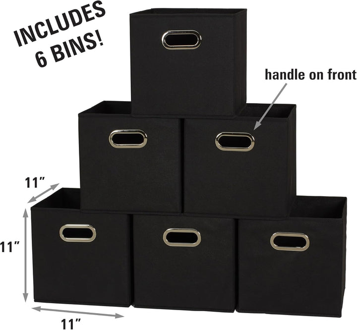 Haushalt Essentials 6 Stück Gewebe-Aufbewahrung Cube Mülleimer-Set mit Griffen, Marineblau schwarz,