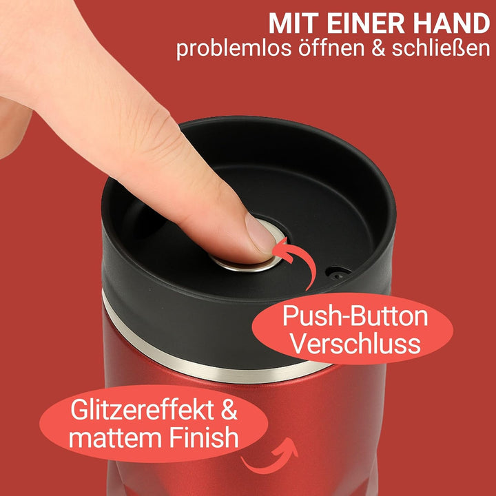 Edelstahl Thermobecher personalisiert – 100% auslaufsicherer & thermoisolierter Kaffeebecher – 450 m