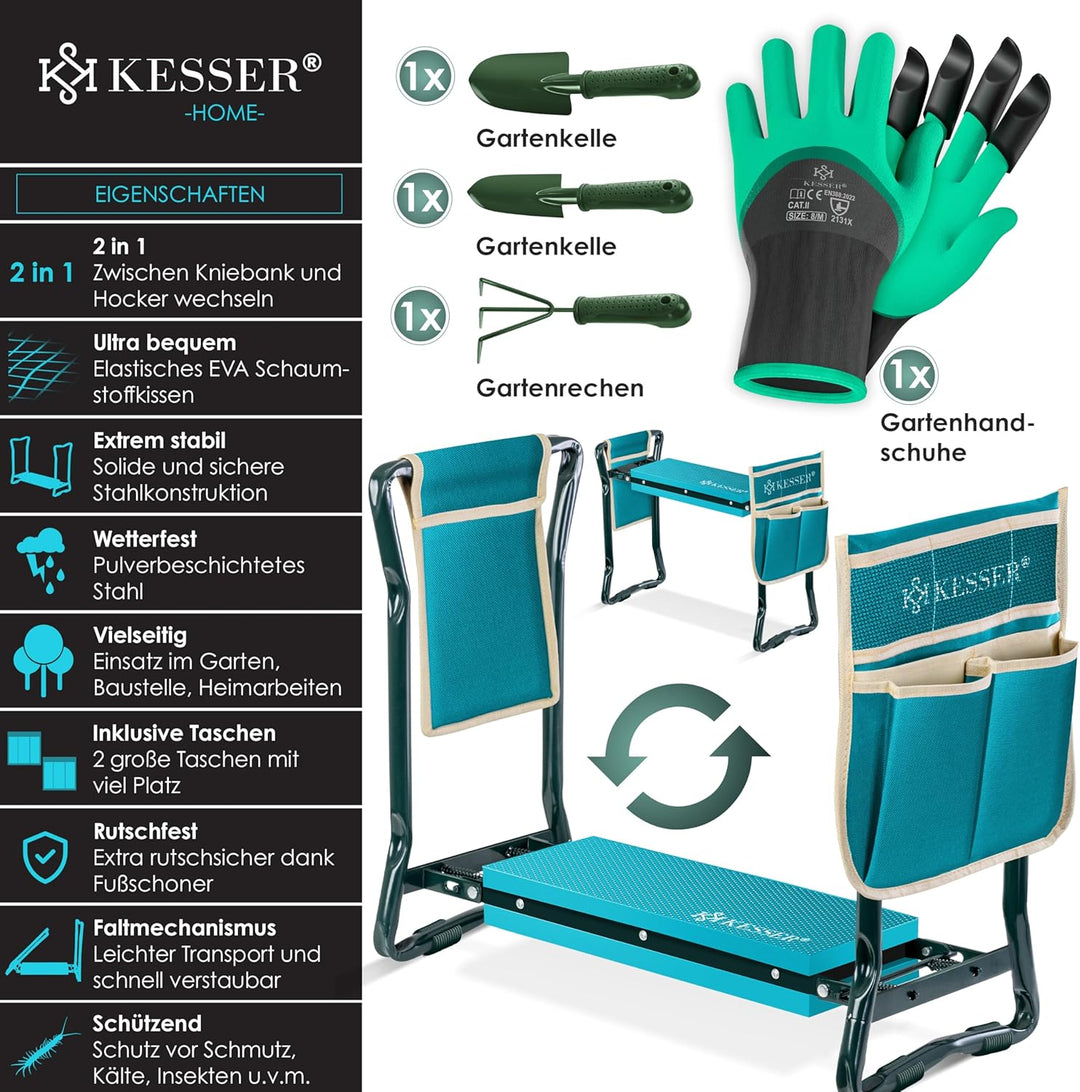 KESSER® 2 in 1 XXL Kniebank für Gartenarbeit Gepolstert Sitzunterlage Eva-Schaumkissen Gartenhocker