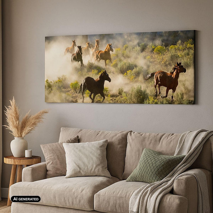 Wandbilder Dekoration Wohnzimmer Cowboy Cowgirl Pferd Panorama Bilder auf Leinwand 120x50cm Leinwand