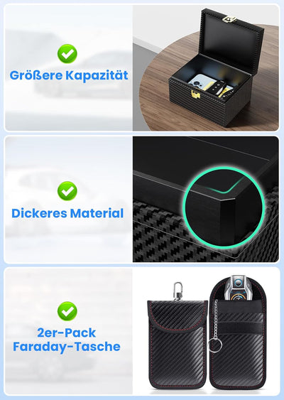 Autoschlüssel Faraday Box & Bags (2 STK), Keyless Go Schutz von Handy, Signalblocker für Kreditkarte