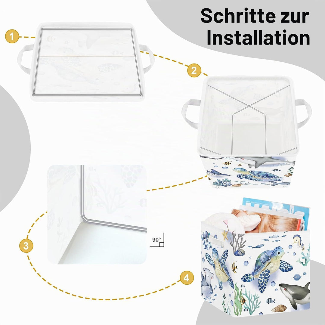 30cm Aufbewahrungsbox 3 Stück Meerestiere Aufbewahrungskorb Kinder Faltbar Ozean Haie Schildkröten A