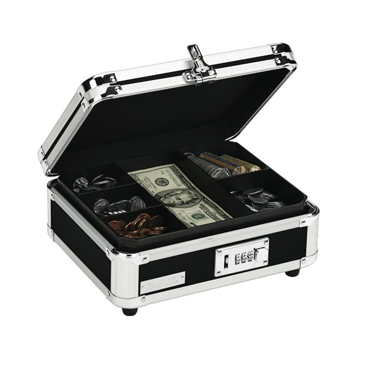 Plastic &amp; Steel Cash Box w/Tumbler Lock, Black &amp; Chrome 9.875 x 4.875 x 8.5 Schwarz, 9.875 x 4.875 x