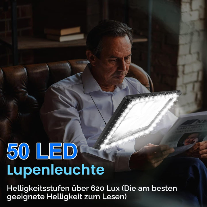 Upgrade Lupe mit Licht, 5X Leselupe mit Licht für Senioren Gross, Dimmbare Lupen mit 50 LED Licht, G