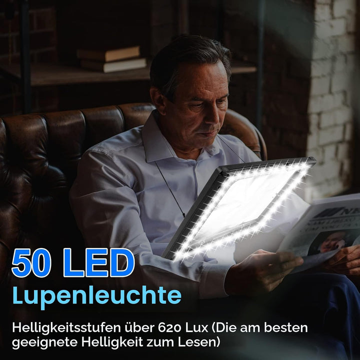 Upgrade Lupe mit Licht, 5X Leselupe mit Licht für Senioren Gross | Dimmbare Lupen mit 50 LED Licht,