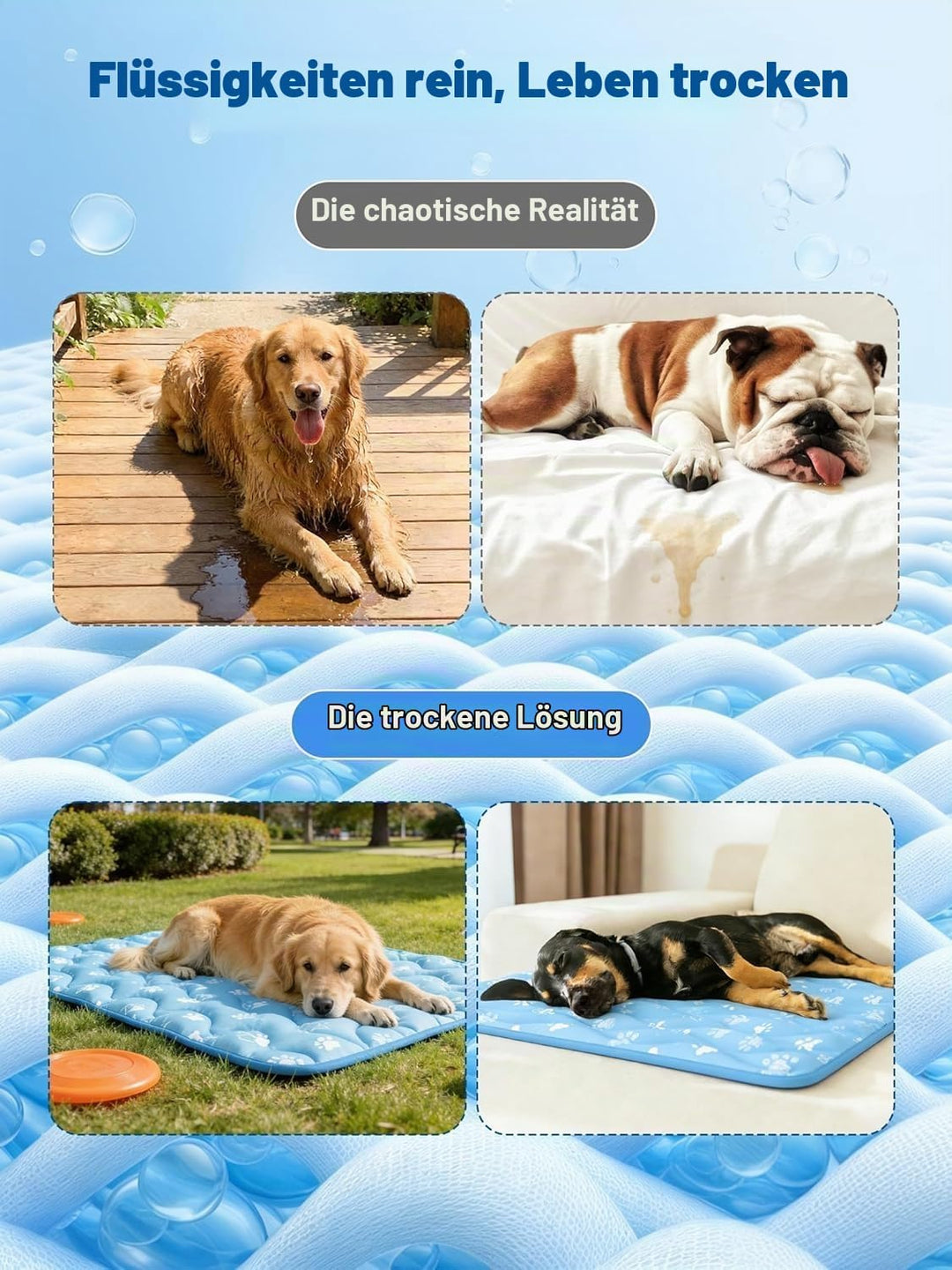 Rywell Kühlmatte für Hunde und Katzen, 110x80 cm, feuchtigkeitsableitend, mit Farbwechsel &amp; selbstkü