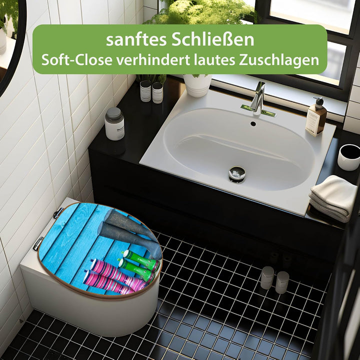 banjado Design WC Sitz Bambus Absenkautomatik 45,8x37,5cm - Toilettendeckel mit Absenkautomatik Holz