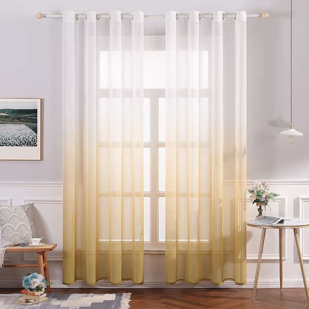MIULEE Gardinen Transparent Vorhänge Farbverlauf Voile Sheer 2er Set Vorhang mit Ösen Dekoschal Fens