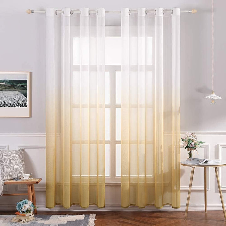 MIULEE Gardinen Transparent Vorhänge Farbverlauf Voile Sheer 2er Set Vorhang mit Ösen Dekoschal Fens