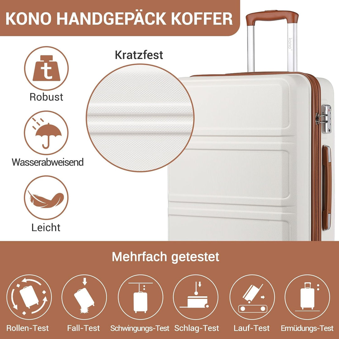 KONO Koffer Trolley Reisekoffer M (55cm) Cremeweiss, M (55cm) Cremeweiß