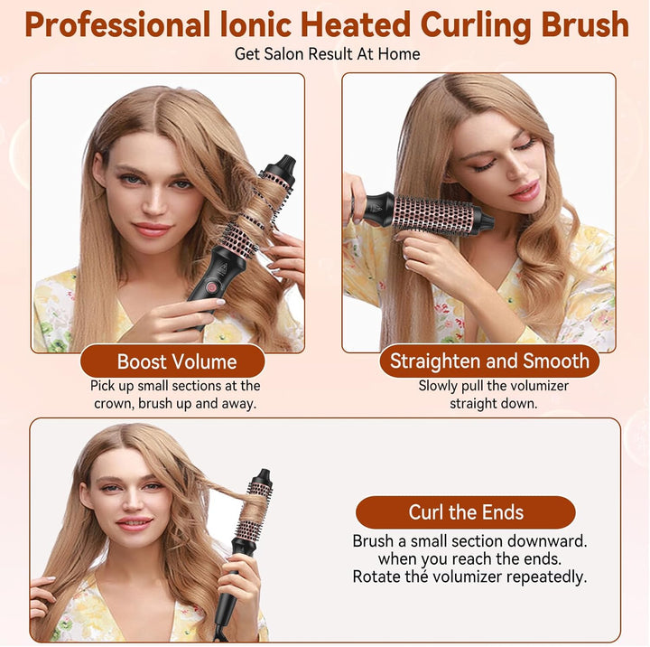Thermal Brush, Thermobürste Wärmebürste 3 in 1, 32mm Rundbürste Stylingbürsten mit 160-204℃, Kompakt