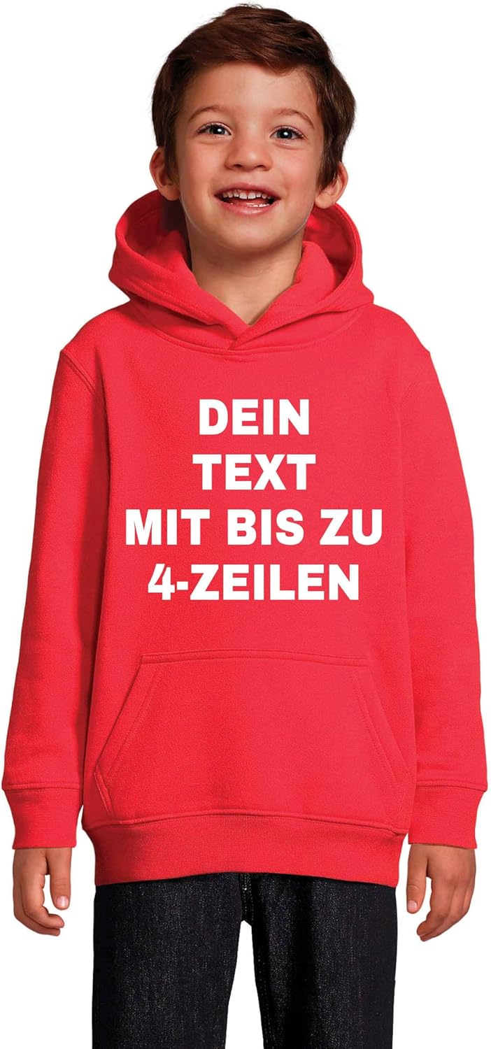 Kinder Hoodie Bedrucken Lassen - Mit Wunschtext personalisiert - Kapuzenpullover als Geschenk für Ju