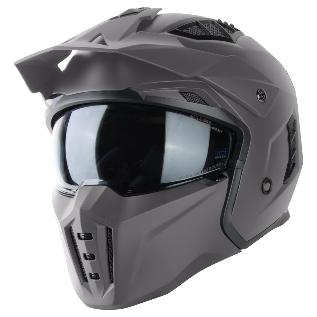 VINZ Kioto Jethelm / Streetfighter Helm | ECE 22.06 zugelassen | Rollerhelm mit Sonnenvisier / Sonne