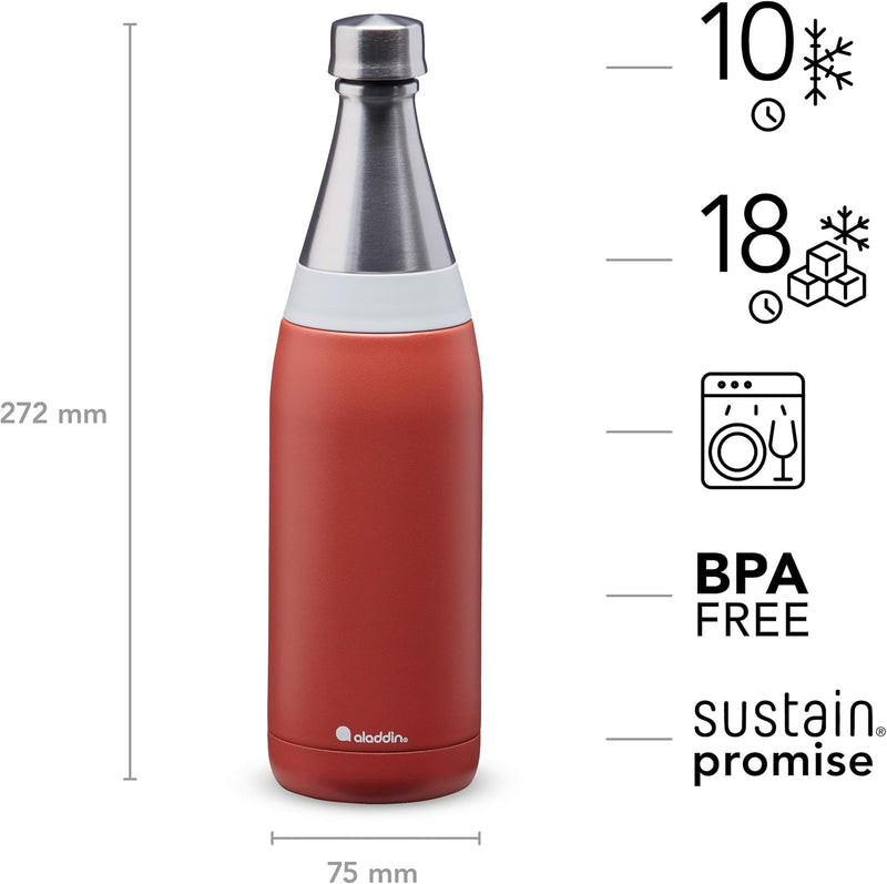 Aladdin Fresco Thermavac Trinkflasche Edelstahl 0.6L Terra Cotta – Thermosflasche Auslaufsicher - Hä