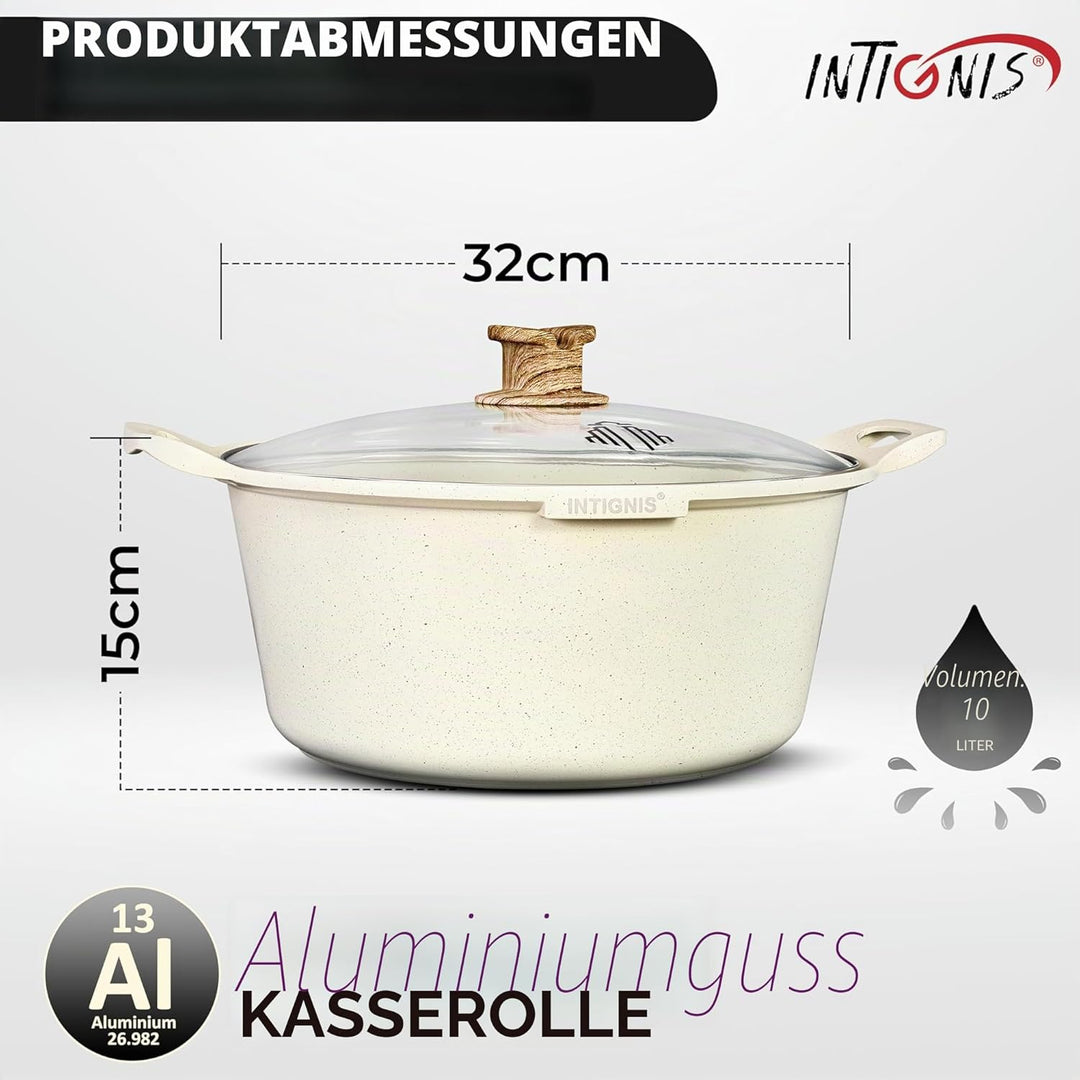 Premium Kochtopf beschichtet mit Glasdeckel – Kasserolle für alle Herdarten inkl. Induktion, schwere