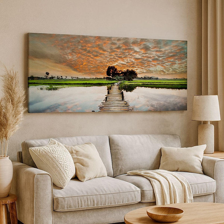 Wandbilder Dekoration Wohnzimmer Asien brücke see natur Panorama Bilder auf Leinwand 120x50cm Leinwa