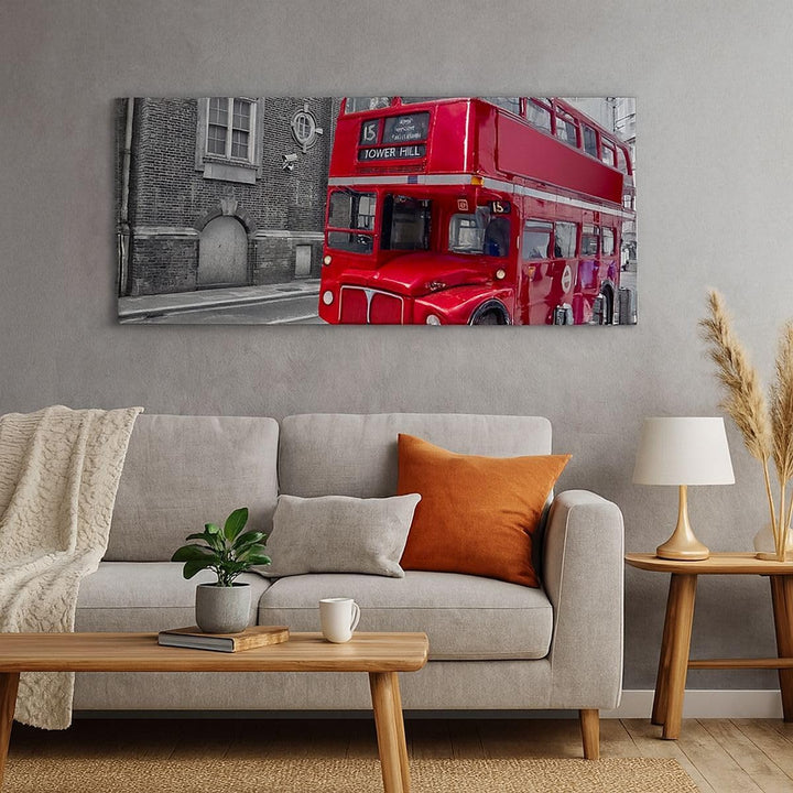 Wandbilder Dekoration Wohnzimmer Bus Denkmal London Geschichte Panorama Bilder auf Leinwand 120x50cm