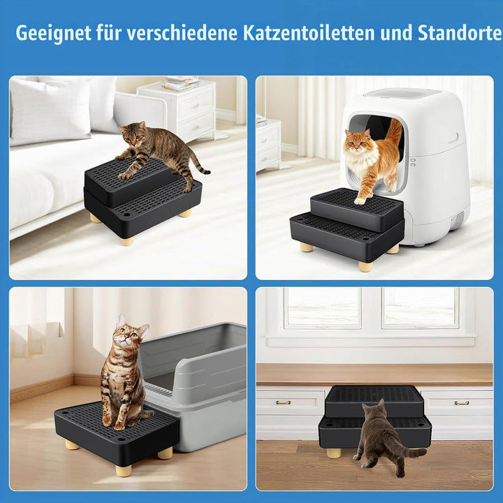 Verstellbare 2-stufige Katzentoilettenrampe, Katzen Treppen &amp; Stufen mit Holzfüsse Filterfunktion, l