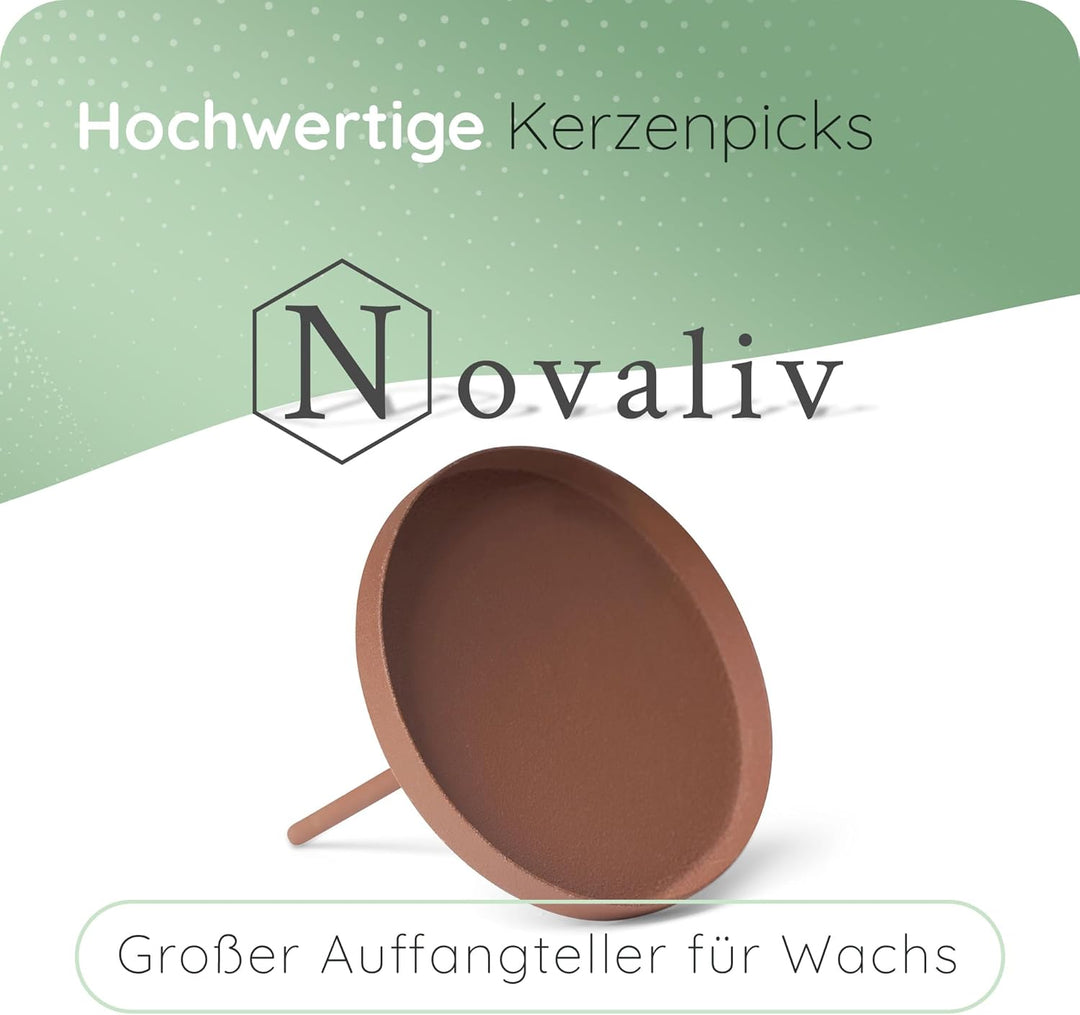 Novaliv 4X Kerzenpick flach 8cmROST Kerzenpick Metall rund für Adventskranz Kerzenständer Kerzenpin