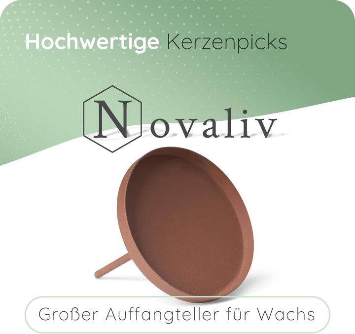 Novaliv 12er-Set Kerzenhalter ohne Dorn 8cm ROST Weihnachtskranz Kerzenteller zum Stecken rund Kerze