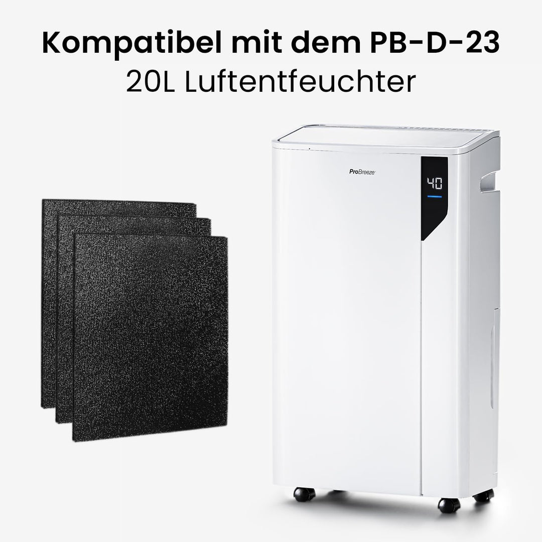 Pro Breeze Ersatz Luftfilter (Kohlefilter), 3 Stück, Für 20L Kompressor Luftentfeuchter (PB-D-23) Er