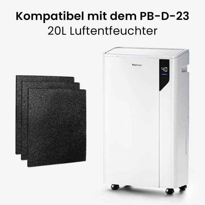 Pro Breeze Ersatz Luftfilter (Kohlefilter), 3 Stück, Für 20L Kompressor Luftentfeuchter (PB-D-23) Er