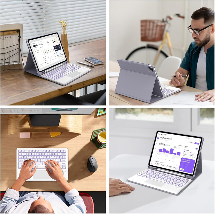 Hülle mit Tastatur für iPad Pro 12.9 (6/5/4/3 Gen), 7 Farben Beleuchtung, Multi Touch Trackpad, Deut