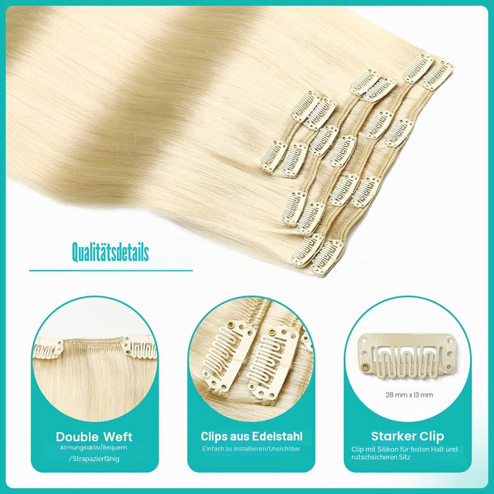 SURNEL Clip in Extensions Echthaar, 120g 6pcs 50cm Helles Platinblond Echthaar Extensions Clip in Re