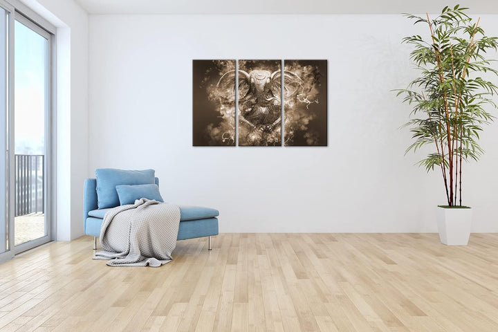 deyoli Hindu Göttheit Ganesha Format: 3Teilig Effekt: Sepia als Leinwandbild, Motiv fertig gerahmt a
