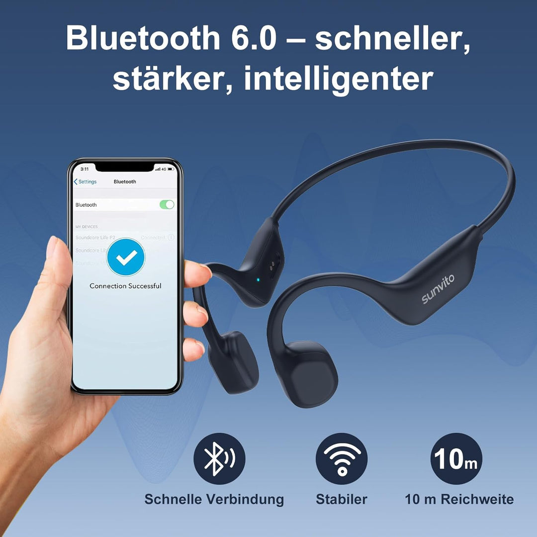 Knochenschall Kopfhörer Bluetooth 6.0, offene Bluetooth-Funkkopfhörer für Sport, wasserdichte, leich