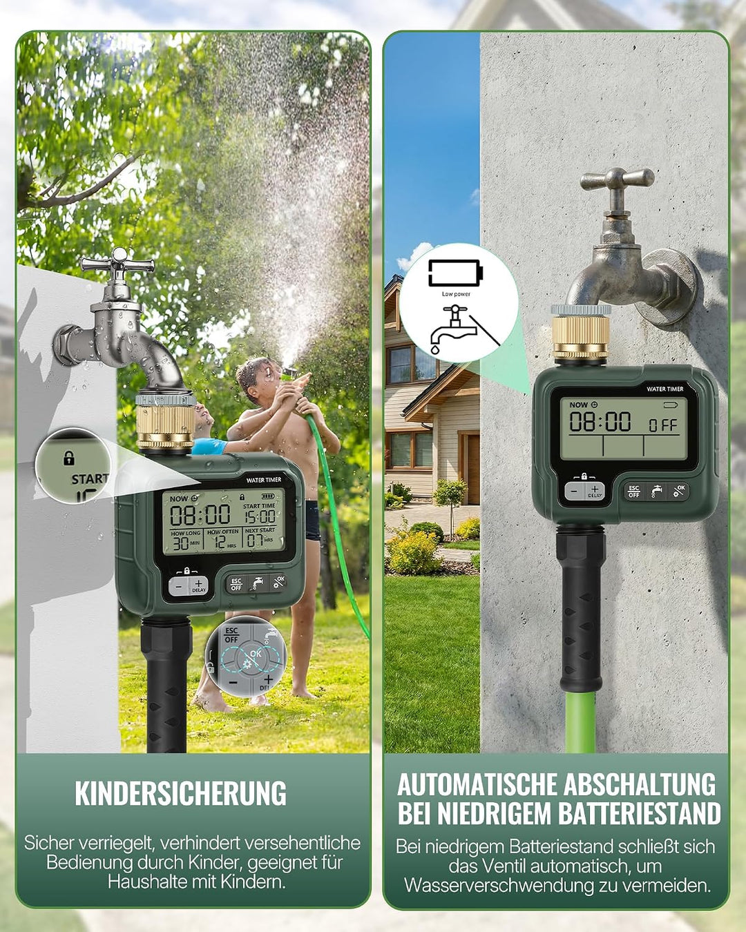 Bewässerungscomputer, Gartenschlauch Zeitschaltuhr Gartenbewässerung, Bewässerungsautomat, programmi