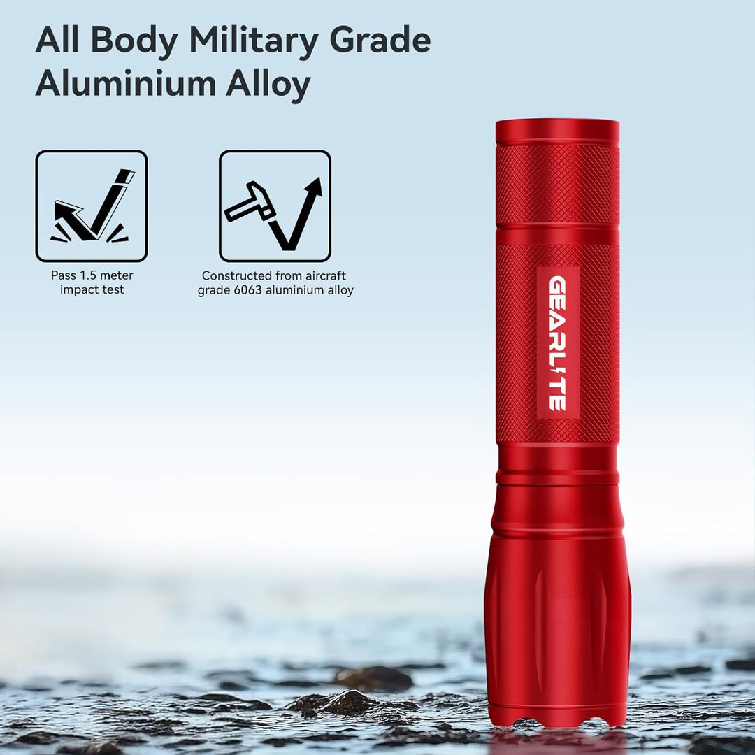 GEARLITE LED Taschenlampe Batteriebetrieben 2 Stücke, 2000 Lumen Extrem Hell Mit 5 Modi, IP65 Wasser