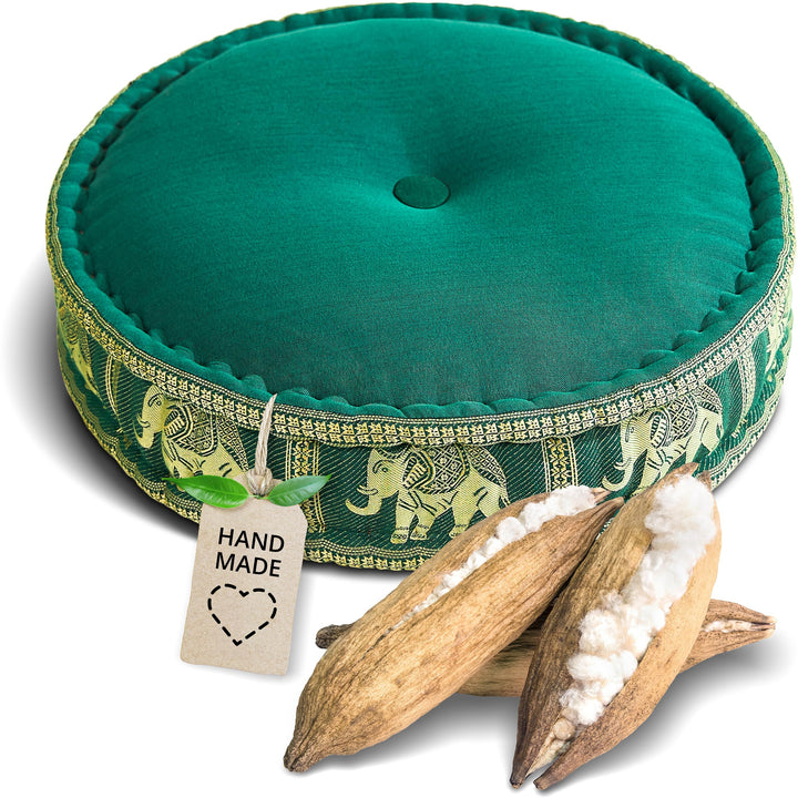 livasia Meditationskissen mit Thaiseide - Ø 45x15cm - Yogakissen mit Kapok, Pouf, Bodenkissen für Yo