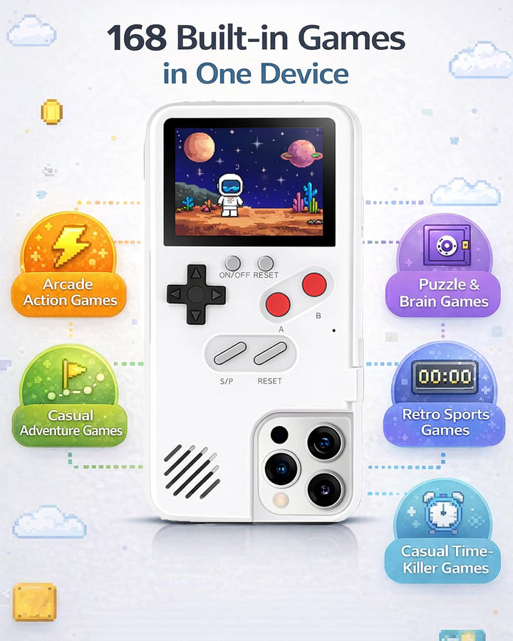 Chu9 Gameboy Hülle für iPhone 13 Pro Max, Spielkonsolen-Handyhülle mit 168 integrierten Spielen, sch