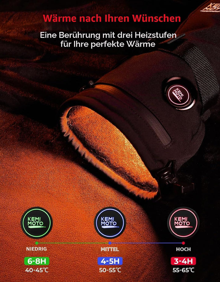 KEMIMOTO Beheizbare Handschuhe mit 2500mAh Akku, Elektrisch Winter Thermohandschuhe Herren und Damen