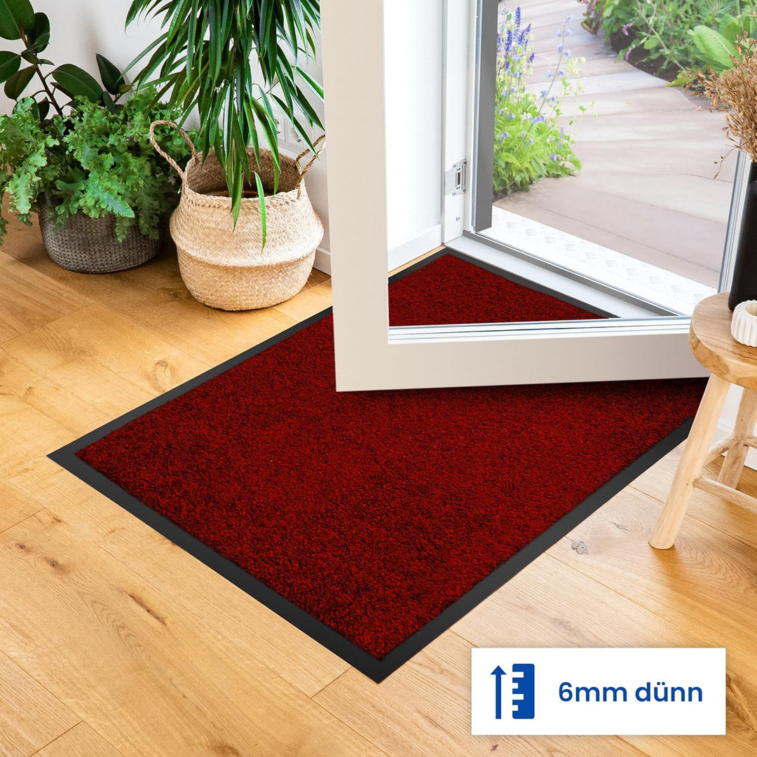 Hochwertige Fussmatte Rot 60x90 gross für Innen & Aussen - Schmutzfangmatte rutschfest, waschbar & w