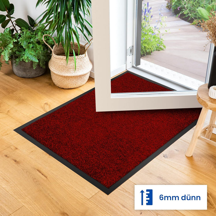 Hochwertige Fussmatte Rot 60x90 gross für Innen & Aussen - Schmutzfangmatte rutschfest, waschbar & w