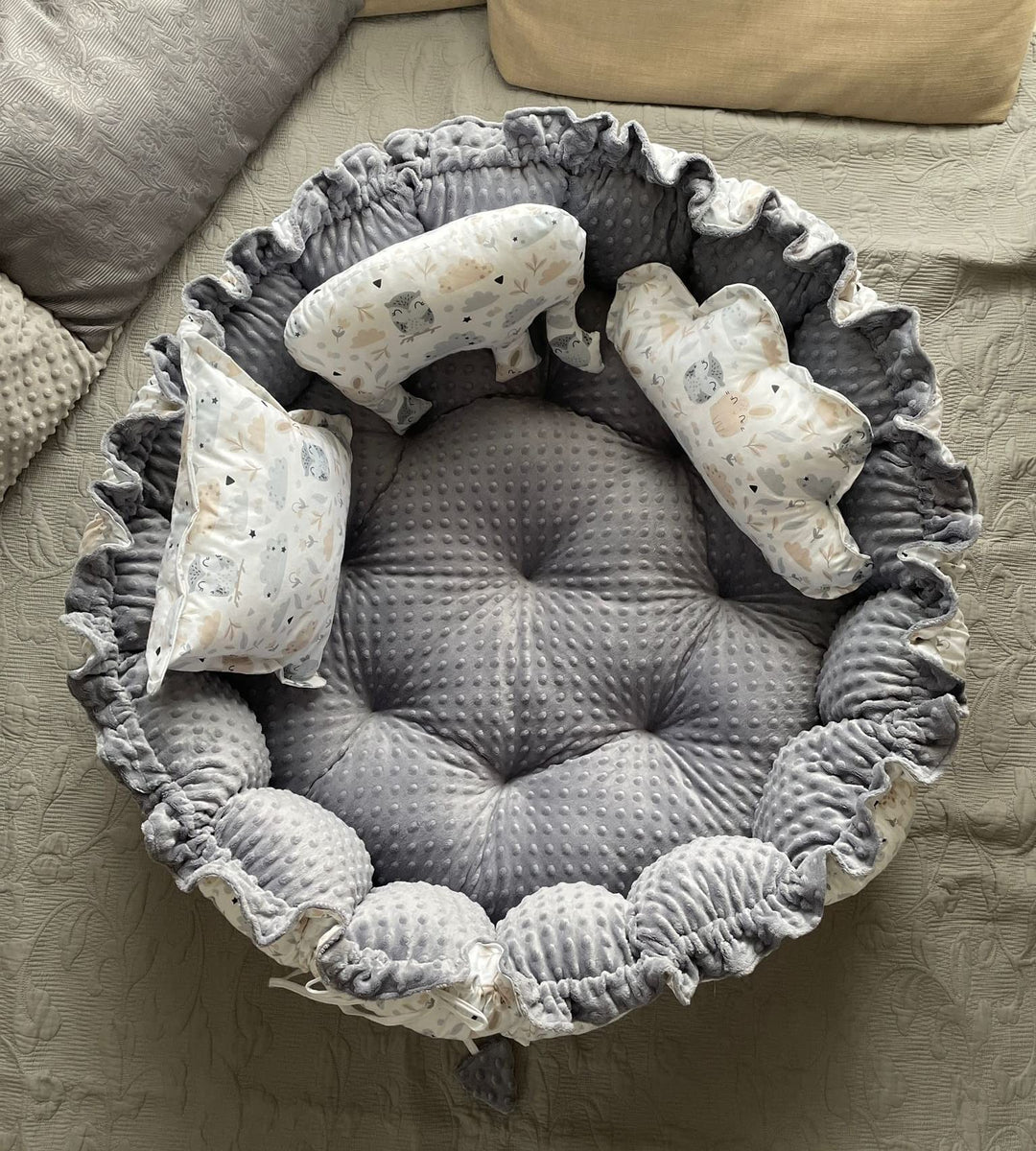 ENGELSNEST Kingsize XXL BABYNEST Nestchen-Ø 90cm Krabbledecke-Ø 155cm 2seitig Babynestchen Babykokon