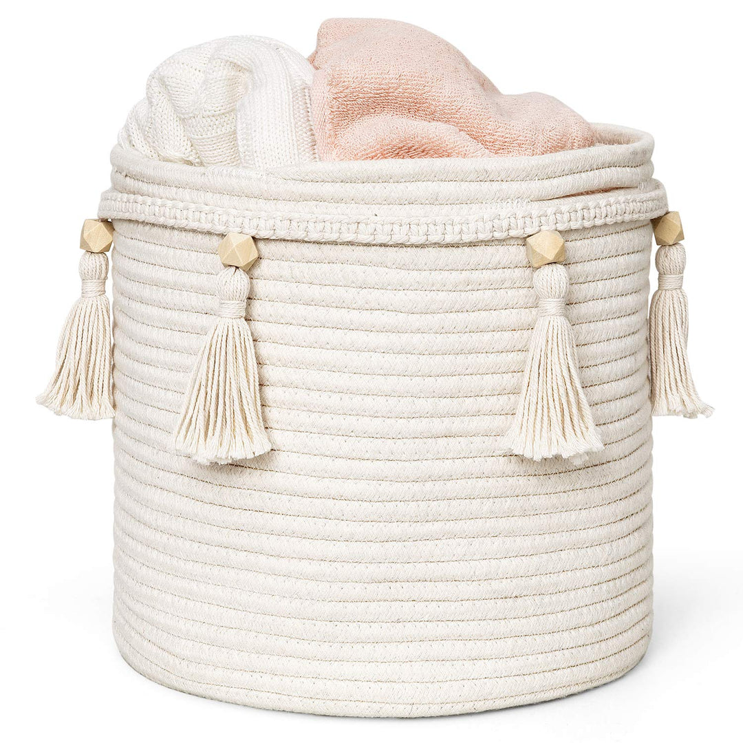 Mkono Makramee Dekorativer Baumwollseilkorb Boho Woven Quaste Schrank Aufbewahrungsbehälter Organize