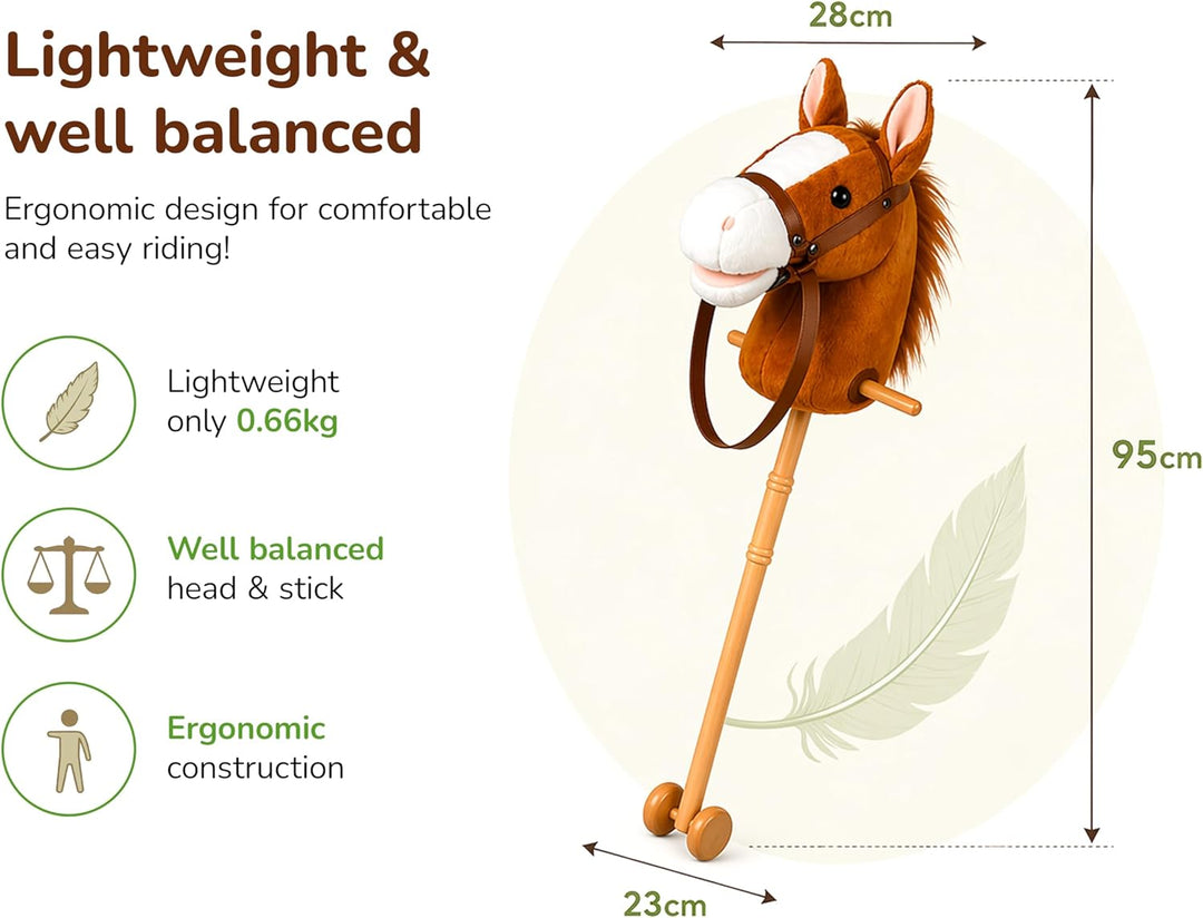 CELMAN Hobby Horse - Steckenpferd Braun A4 mit Zaumzeug und Sound - Geräuscheffekt durch Ohrdruck -