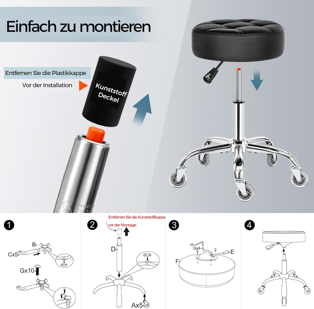 BEWISHOME Rollhocker mit Rollen,Verstellbarer Hocker für hohe Belastungen bis 200 kg,360° Drehhocker
