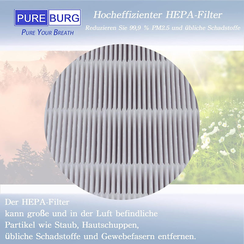 PUREBURG Ersatzfiltersatz - HEPA + Aktivkohlefilter Kompatibel mit Philips AC4012/10 Luftreiniger, T