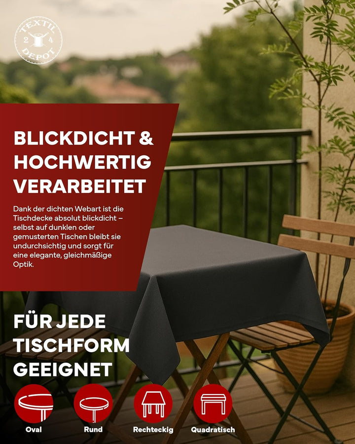 texpot Gartentischdecke 130 x 300 cm in Dunkelgrau mit Leinen Optik Lotuseffekt Fleckschutz Bügelfre