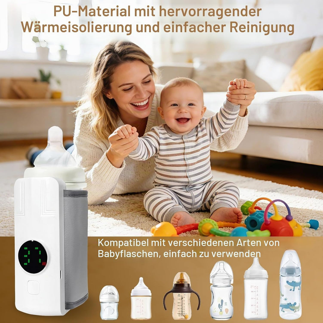 Flaschenwärmer Baby, Unterwegs Babyflaschen Wärmer mit LCD-Display USB-Ladung, 6-Temperaturstufen (3