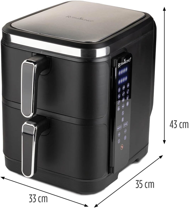 Rosmarino Tower XXL Airfryer 10,4L - Vertikales Design | Doppelkammerfritteuse | 12 Programme | 2800