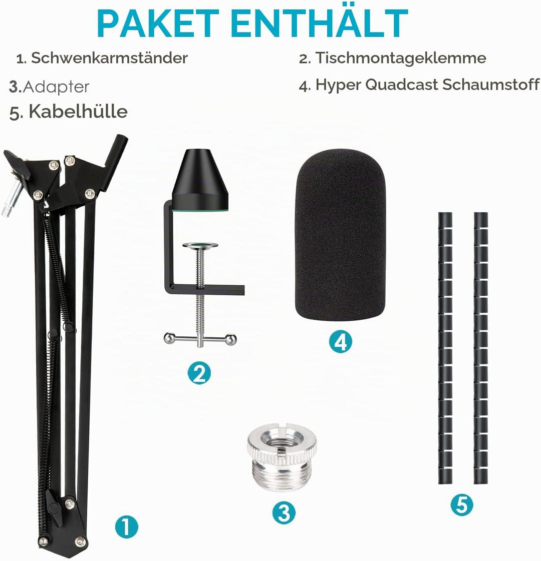 HyperX QuadCast Mikrofonarm - Mikrofonständer mit Popschutz kompatibel mit Hyperx QuadCast S Mikrofo