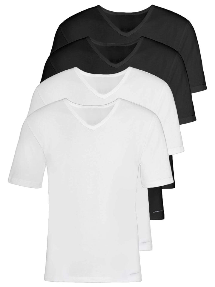 COMAZO Earth 4er Sparpack Herren V Shirt, Gr. 4-8 4 Schwarz-weiss, 4 Schwarz-weiss