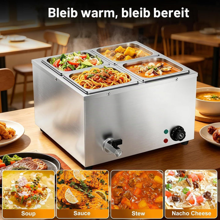 TAIMIKO Bain Marie Speisenwärmer 1500W Elektrisches Buffetwärmer 220V Schmelztopf Professioneller ko