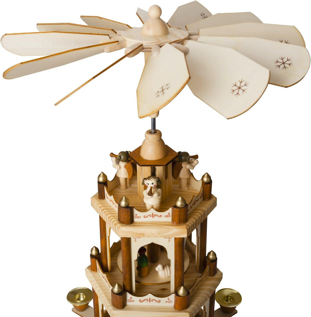 Brubaker Weihnachtspyramide Holzpyramide - Natur - 3 Etagen - 45 cm Höhe - handbemalte Figuren Natur